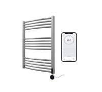 Greened House Chrome Electric Smart WiFi Controlled Heated Towel Rail Curved 600mm W x 800mm H 7 Day Programmable Timer App Compatibility