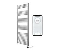 Greened House Chrome Electric Smart WiFi Controlled Heated Towel Rail Curved 7 Day Programmable Timer App Compatibility (500mm W x 1600mm H)