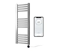 Greened House Chrome Electric Smart WiFi Controlled Heated Towel Rail Flat 7 Day Programmable Timer App Compatibility (300mm W x 800mm H)