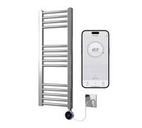 Greened House Chrome Electric WiFi Heated Towel Rail 300mm W x 800mm H | Smart WiFi Controlled, Flat Design, 7 Day Programming, App Compatibility