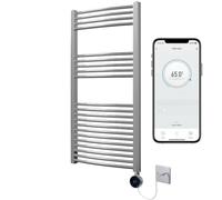 Greened House Chrome Electric WiFi Heated Towel Rail 500mm W x 1200mm H | Curved Design, Smart WiFi Controlled, 7 Day Programming, App Compatibility