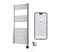 Greened House Chrome Electric WiFi Heated Towel Rail 500mm W x 1200mm H | Smart WiFi Controlled, Flat Design, 7 Day Programming, App Compatibility