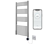 Greened House Chrome Electric WiFi Heated Towel Rail 500mm W x 1400mm H | Curved Design, Smart WiFi Controlled, 7 Day Programming, App Compatibility