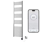 Greened House Chrome Electric WiFi Heated Towel Rail 500mm W x 1800mm H | Smart WiFi Controlled, Flat Design, 7 Day Programming, App Compatibility