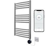 Greened House Chrome Electric WiFi Heated Towel Rail 500mm W x 800mm H | Curved Design, Smart WiFi Controlled, 7 Day Programming, App Compatibility