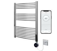 Greened House Chrome Electric WiFi Heated Towel Rail 600mm W x 1000mm H | Curved Design, Smart WiFi Controlled, 7 Day Programming, App Compatibility