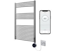 Greened House Chrome Electric WiFi Heated Towel Rail 600mm W x 1200mm H | Curved Design, Smart WiFi Controlled, 7 Day Programming, App Compatibility