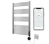 Greened House Chrome Electric WiFi Heated Towel Rail 600mm W x 1400mm H | Curved Design, Smart WiFi Controlled, 7 Day Programming, App Compatibility