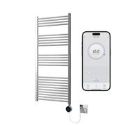 Greened House Chrome Electric WiFi Heated Towel Rail 600mm W x 1400mm H | Smart WiFi Controlled, Flat Design, 7 Day Programming, App Compatibility
