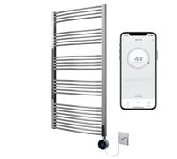 Greened House Chrome Electric WiFi Heated Towel Rail 600mm W x 1600mm H | Curved Design, Smart WiFi Controlled, 7 Day Programming, App Compatibility