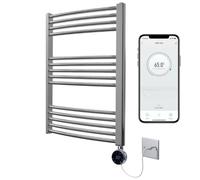 Greened House Chrome Electric WiFi Heated Towel Rail 600mm W x 800mm H | Curved Design, Smart WiFi Controlled, 7 Day Programming, App Compatibility