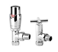 Greened House Dallas Designer Angled TRV with Art Deco Cross Head Radiator & Towel Rail Valve