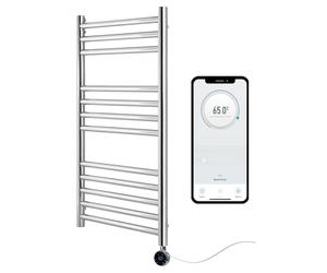 Greened House Electric Boston Heated Towel Rail Smart WiFi Controlled Stainless Steel Flat 7 Day Programmable Timer App Compatibility (Mirror Polished Stainless Steel, 400mm W x 800mm H)