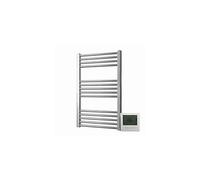 Greened House Electric Chrome 400W x 600H Flat Towel Rail + Timer and Room Thermostat Bathroom Towel Rails