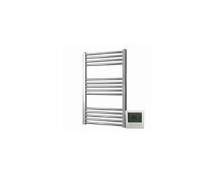 Greened House Electric Chrome 400W x 600H Flat Towel Rail + Timer and Room Thermostat Bathroom Towel Rails