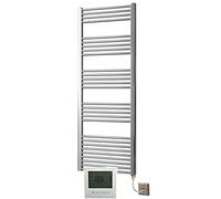 Greened House Electric Chrome 500W x 1600H Flat Towel Rail + Timer and Room Thermostat New Bathroom Towel Rails