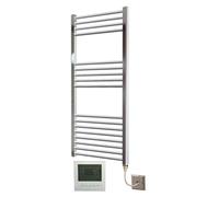 Greened House Electric Chrome Flat Towel Rail 400mm Wide x 1000mm High + Timer and Room Thermostat Bathroom Towel Rails (400 x 1000)