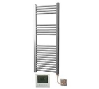 Greened House Electric Chrome Flat Towel Rail 400mm Wide x 1200mm High + Timer and Room Thermostat Bathroom Towel Rails (400 x 1200)