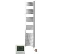 Greened House Electric Chrome Flat Towel Rail 400mm Wide x 1800mm High + Timer and Room Thermostat Bathroom Towel Rails (400 x 1800)