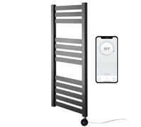 Greened House Electric VAS Heated Towel Rail Black 500mm W x 960mm H Smart WiFi Controlled Flat 7 Day Programmable Timer App Compatibility