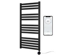Greened House Electric VAS Heated Towel Rail Black 600mm W x 1165mm H Smart WiFi Controlled Flat 7 Day Programmable Timer App Compatibility