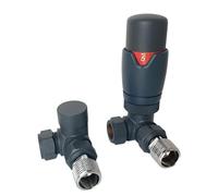 Greened House Kiev Anthracite Corner Thermostatic Radiator Valve 1/2"-15mm | Designer, Towel Rail Valve, TRV + Lockshield Set, 15mm Standard Pipework