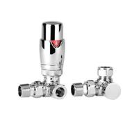 Greened House Kiev Designer Corner Thermostatic Radiator & Towel Rail Valve Trv With Lockshield 15 mm Pipework Standard Panel