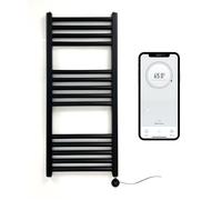 Greened House Matt Black Electric Smart WiFi Controlled Heated Towel Rail 400mm W x 800mm H 7 Day Programmable Timer App Compatibility