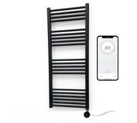 Greened House Matt Black Electric Smart WiFi Controlled Heated Towel Rail 500mm W x 1200mm H 7 Day Programmable Timer App Compatibility