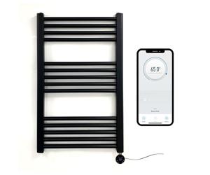 Greened House Matt Black Electric Smart WiFi Controlled Heated Towel Rail 500mm W x 800mm H 7 Day Programmable Timer App Compatibility