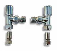 Greened House Milano Angled Chrome 10mm Towel Rail Valves 1/2" /10mm Radiator valves