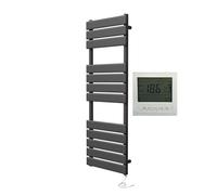 Greened House Richmond Electric Heated Towel Rail Black Flat Panel Bathroom Radiator (400mm W x 1200mm H + 7 Day Timer)