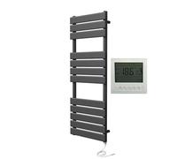 Greened House Richmond Electric Heated Towel Rail Black Flat Panel Bathroom Radiator (500mm W x 1200mm H + 7 Day Timer)