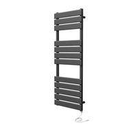 Greened House Richmond Electric Heated Towel Rail Black Flat Panel Bathroom Radiator (500mm W x 1200mm H)