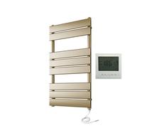 Greened House Richmond Electric Heated Towel Rail Brushed Brass Flat Panel Bathroom Radiator (400mm W x 800mm H + 7 Day Timer)