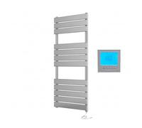 Greened House Richmond Electric Heated Towel Rail Chrome Flat Panel Bathroom Radiator (500mm W x 1200mm H + 7 Day Timer/Thermostat)