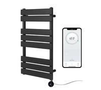 Greened House Richmond Electric Smart WiFi Controlled Heated Towel Rail Flat 7 Day Programmable Timer App Compatibility (Black, 400mm W x 800mm H)