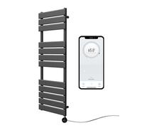 Greened House Richmond Electric Smart WiFi Controlled Heated Towel Rail Flat 7 Day Programmable Timer App Compatibility (Black, 400mm W x 1200mm H)