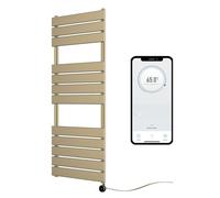 Greened House Richmond Electric Smart WiFi Controlled Heated Towel Rail Flat 7 Day Programmable Timer App Compatibility (Brushed Brass, 500mm W x 1200mm H)