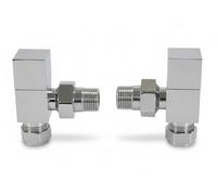 Greened House TEES Chrome Angled Square Towel Rail/Radiator Valve 1/2"/15mm | Standard Heating Size, On/Off Set, Central Heating & Column Radiators