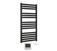 Greened House VAS 500 x 1165mm Designer Black Electric Towel Warmer Flat Panel Towel Rail + Timer and Room Thermostat