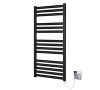 Greened House VAS Black Electric Heated Towel Rail 500mm W x 1165mm H | Towel Warmer, Bathroom, Wall Mounted, Flat Panel