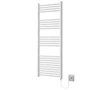 Greened House White Electric Heated Towel Rail Straight 500mm W x 1200mm H | Flat, Bathroom Radiator, Towel Warmer