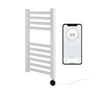 Greened House White Electric Smart WiFi Controlled Heated Towel Rail 400mm W x 600mm H 7 Day Programmable Timer App Compatibility (White Rail + Chrome WiFi Element)