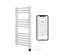 Greened House White Electric Smart WiFi Controlled Heated Towel Rail 400mm W x 800mm H 7 Day Programmable Timer App Compatibility (White Rail + Chrome WiFi Element)