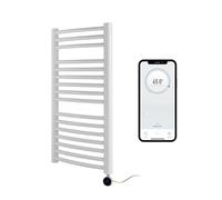Greened House White Electric Smart WiFi Controlled Heated Towel Rail 500mm W x 800mm H Curved 7 Day Programmable Timer App Compatibility (White Towel Rail + Chrome WiFi Element)