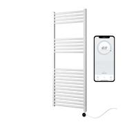 Greened House White Electric Smart WiFi Controlled Heated Towel Rail 7 Day Programmable Timer App Compatibility (White Rail + White Wifi Element, 500mm W x 1200mm H)