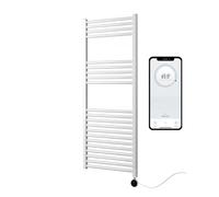 Greened House White Electric Smart WiFi Controlled Heated Towel Rail 7 Day Programmable Timer App Compatibility (White Rail + Chrome Wifi Element, 500mm W x 1200mm H)