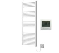 Greened House White Electric Towel Rail Straight 500mm W x 1200mm H + Timer