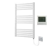 Greened House White Electric Towel Rail Straight 500mm W x 800mm H + Timer